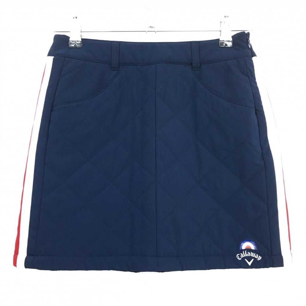 【超美品】キャロウェイ 中綿スカート ネイビー×白 サイドライン レディース SS ゴルフウェア Callaway