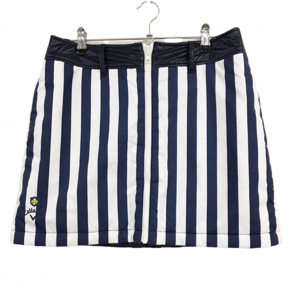 【美品】キャロウェイ 中綿リバーシブルスカート ネイビー×白 ストライプ 裏無地 キルティング  レディース L ゴルフウェア Callaway