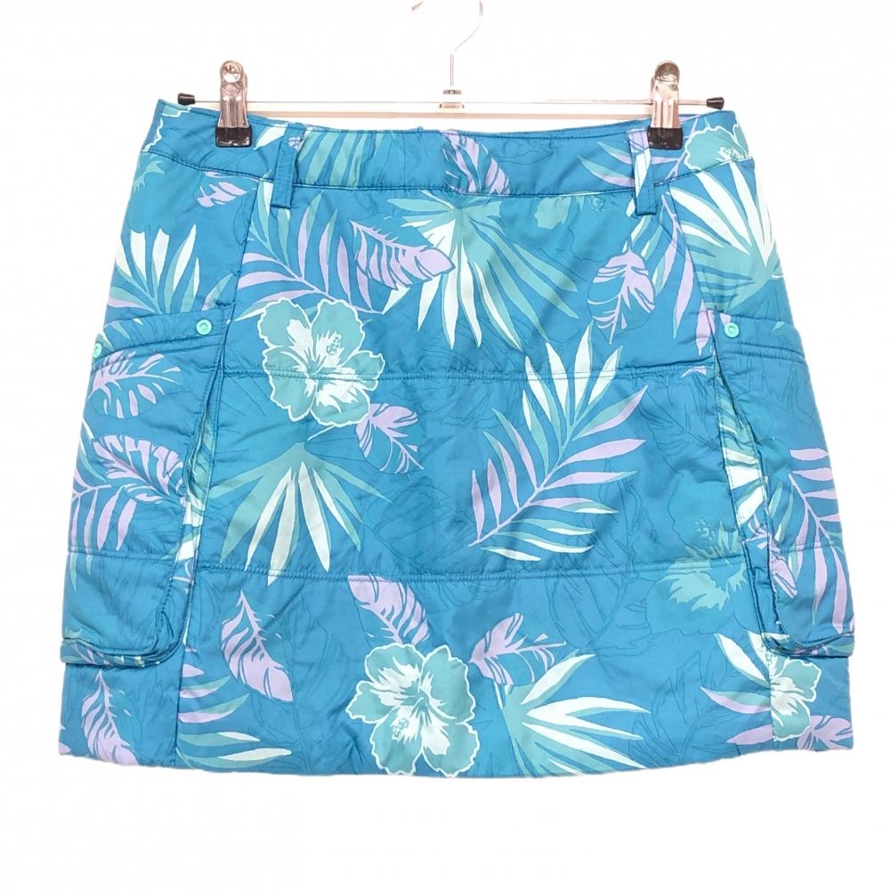 【美品】キャロウェイ 中綿スカート ライトブルー×ライトグリーン リーフ柄  レディース L ゴルフウェア Callaway