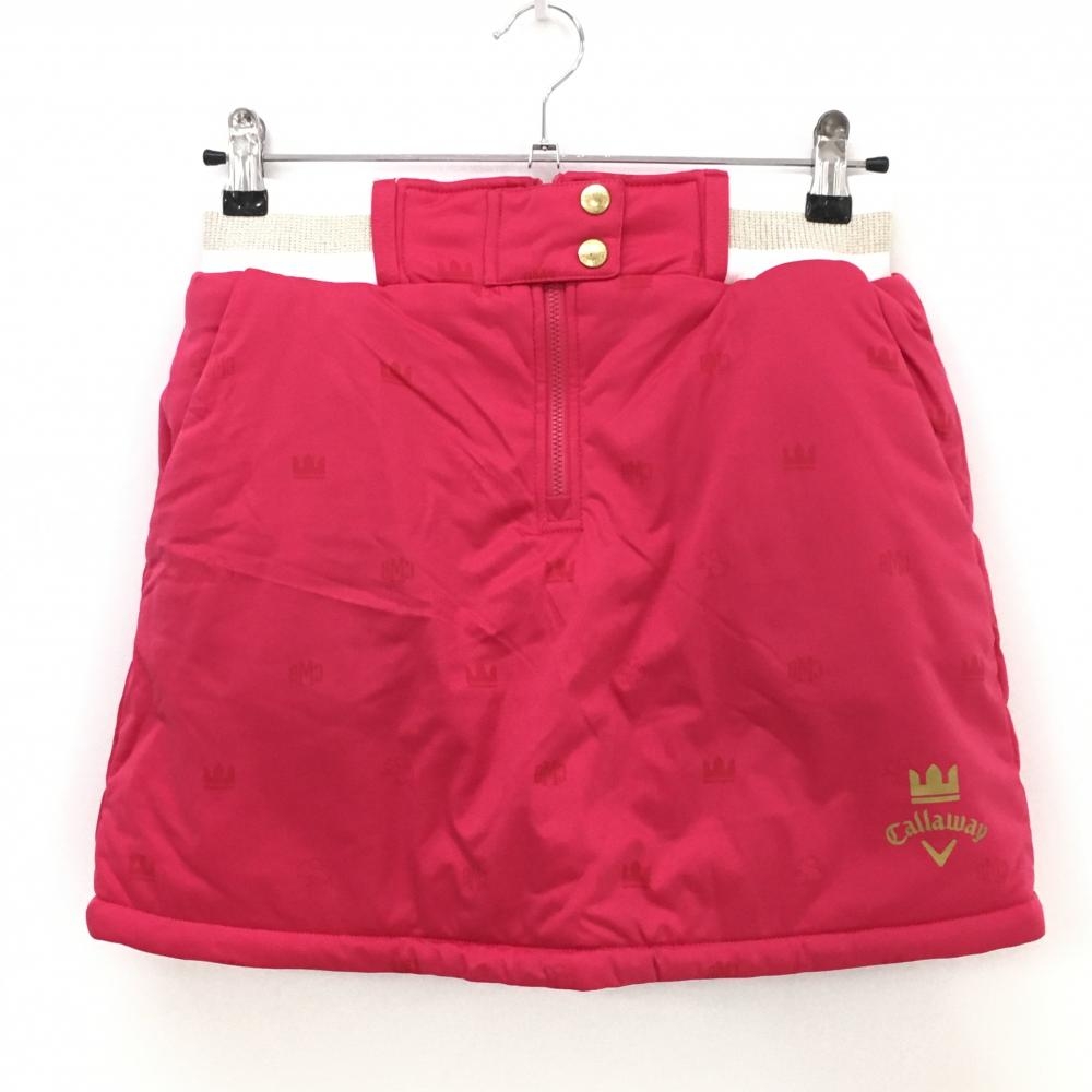 【超美品】キャロウェイ 中綿リバーシブルスカート レッドピンク 片面ユニオンジャック・ロゴ総柄 レディース SS ゴルフウェア Callaway