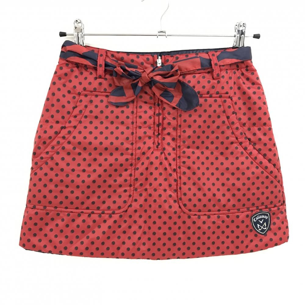 【超美品】キャロウェイ 中綿リバーシブルスカート レッド×黒 ドット柄 裏ネイビー ロゴワッペン レディース SS ゴルフウェア Callaway