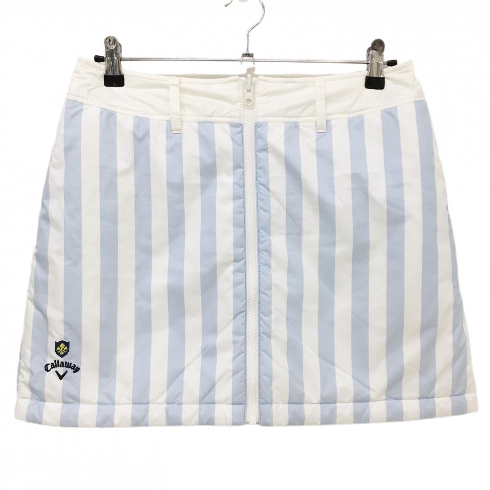 【美品】キャロウェイ 中綿リバーシブルスカート 白×ライトブルー ストライプ 裏白 レディース L ゴルフウェア Callaway