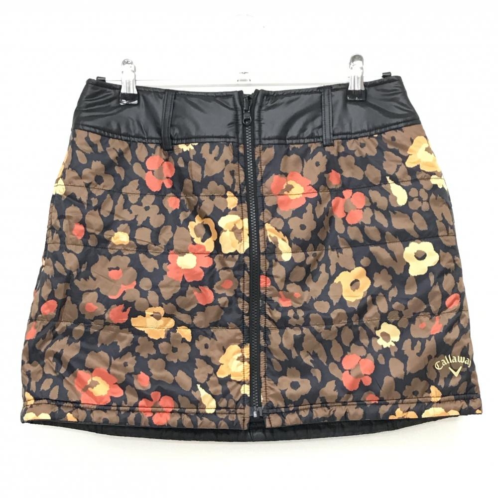 【超美品】キャロウェイ 中綿リバーシブルスカート ブラウン×黒×オレンジ 総柄 フロントジップ レディース L ゴルフウェア Callaway