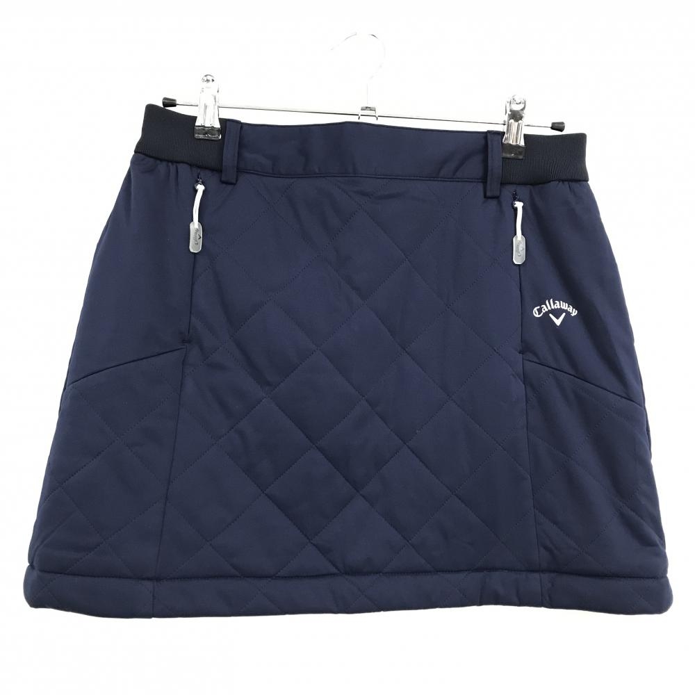 【超美品】キャロウェイ 中綿スカート ネイビー ロゴ白 裏地付 ウエスト一部ゴム レディース L ゴルフウェア Callaway