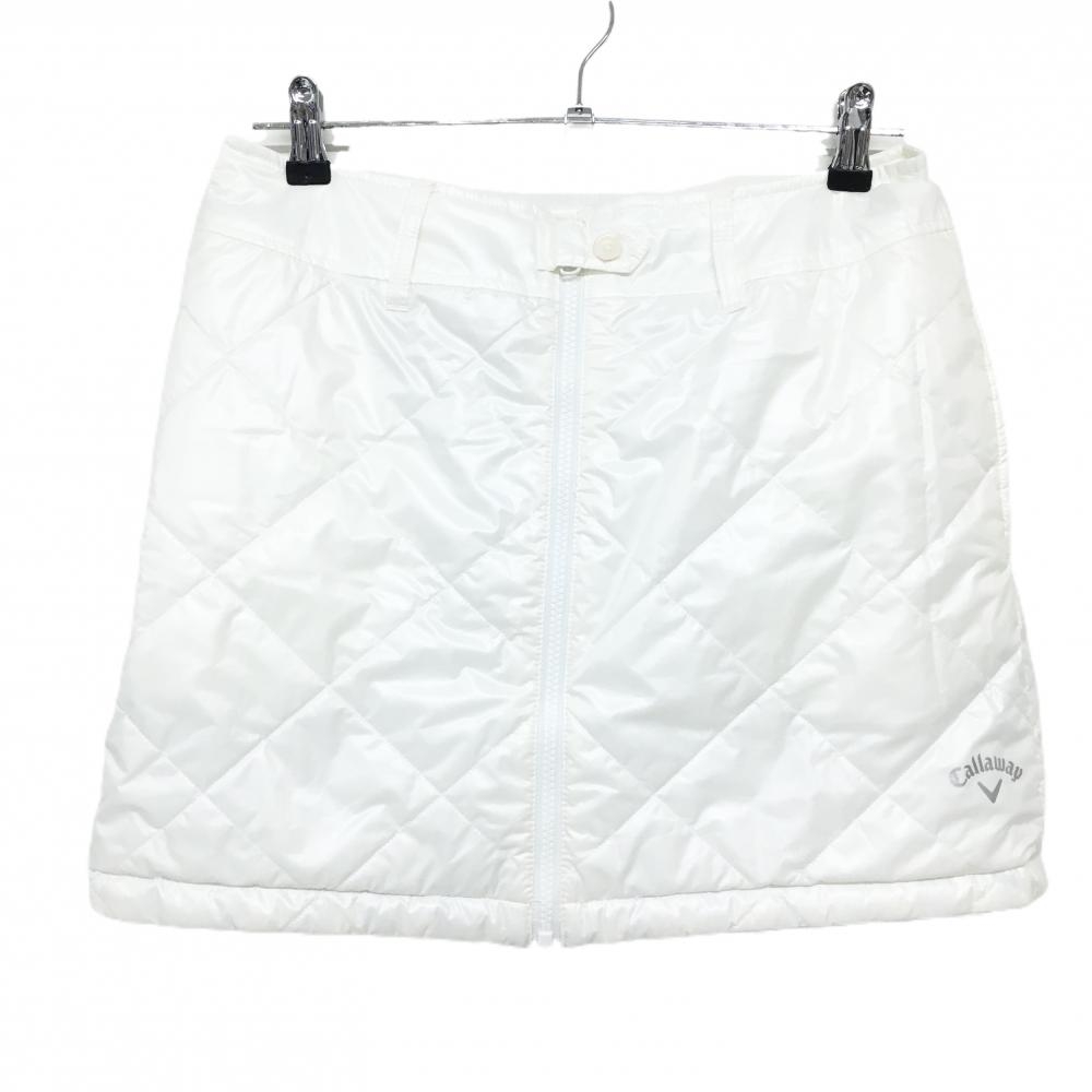 【美品】キャロウェイ 中綿リバーシブルスカート 白 キルティング 裏ストライプ 裾ロゴ  レディース L ゴルフウェア Callaway