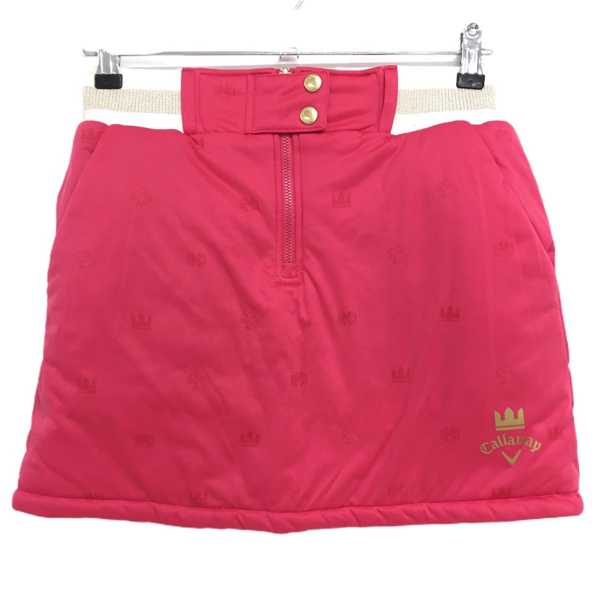 キャロウェイ 中綿リバーシブルスカート レッドピンク 総柄地模様 リス  レディース SS ゴルフウェア Callaway