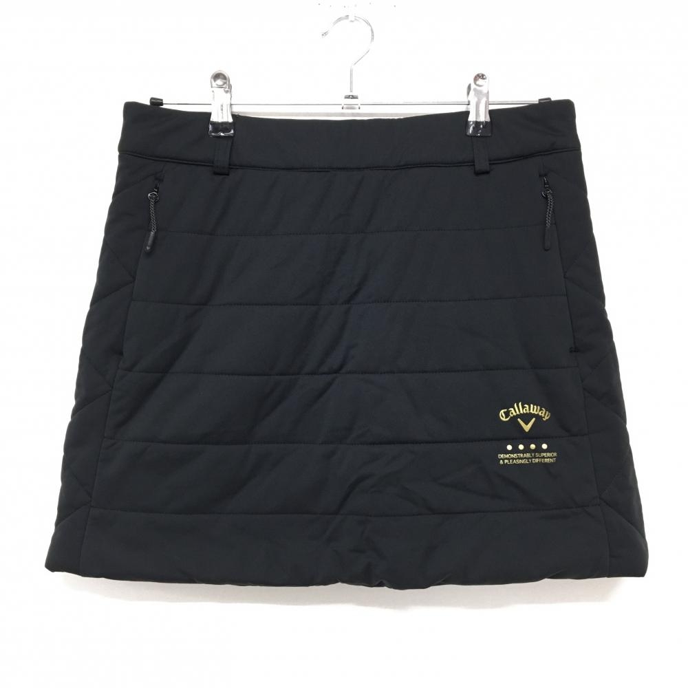 【超美品】キャロウェイ 中綿スカート 黒 ロゴゴールド ウエスト一部ゴム レディース L ゴルフウェア Callaway