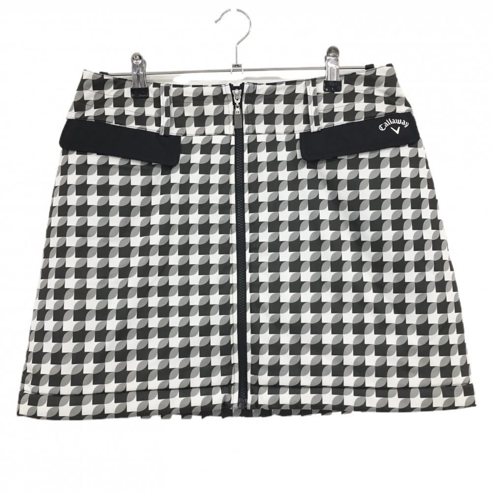 【超美品】キャロウェイ 中綿スカート 白×ダークグレー×グレー 総柄 フロントジップ  レディース LL ゴルフウェア Callaway