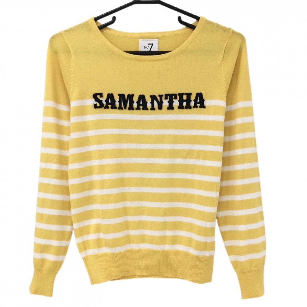 【超美品】サマンサタバサ セーター イエロー×白 パネルボーダー コットン混 レディース 38(M) ゴルフウェア Samantha Thavasa