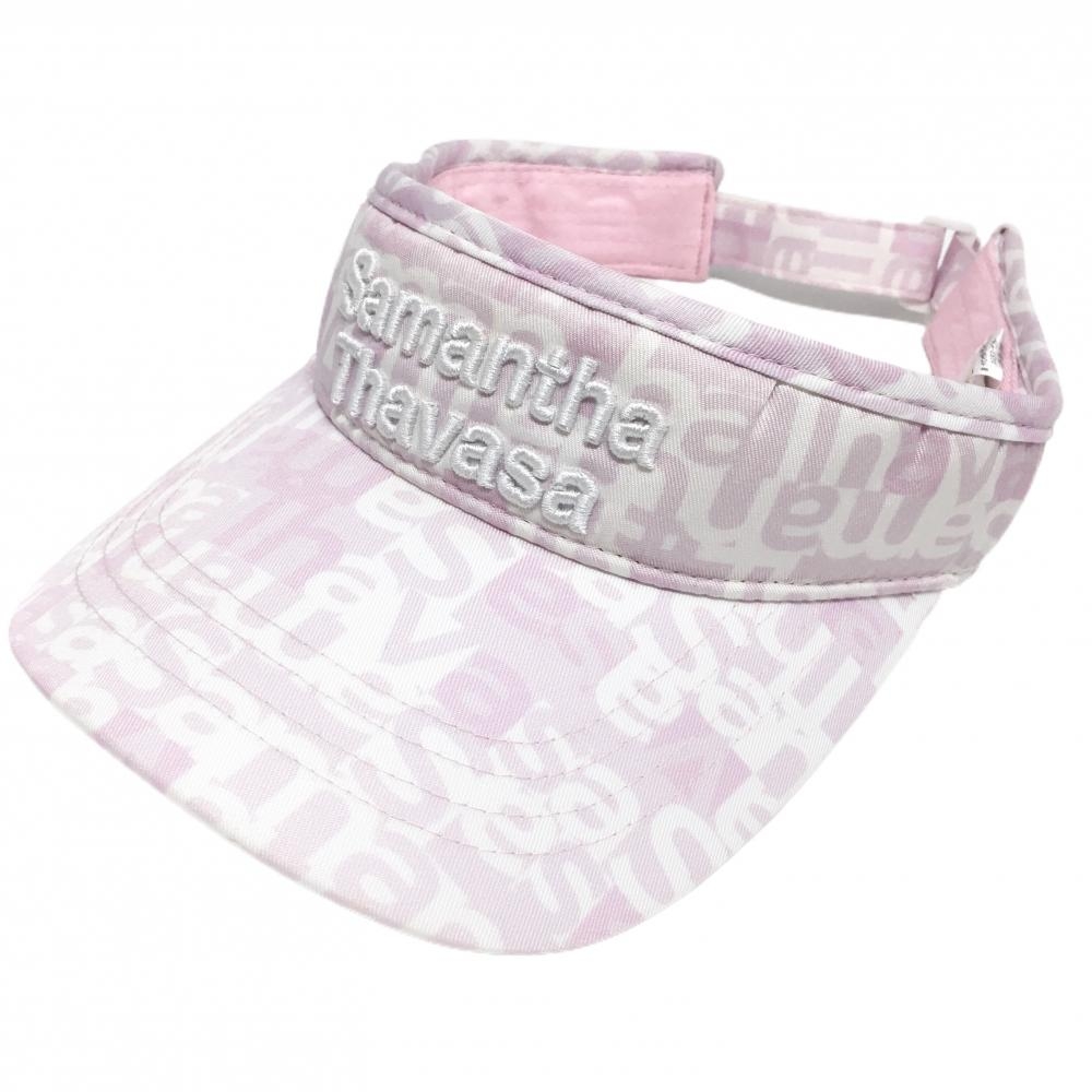 【超美品】サマンサタバサUNDER25 サンバイザー ピンク×白 英字総柄 レディース F ゴルフウェア Samantha Thavasa