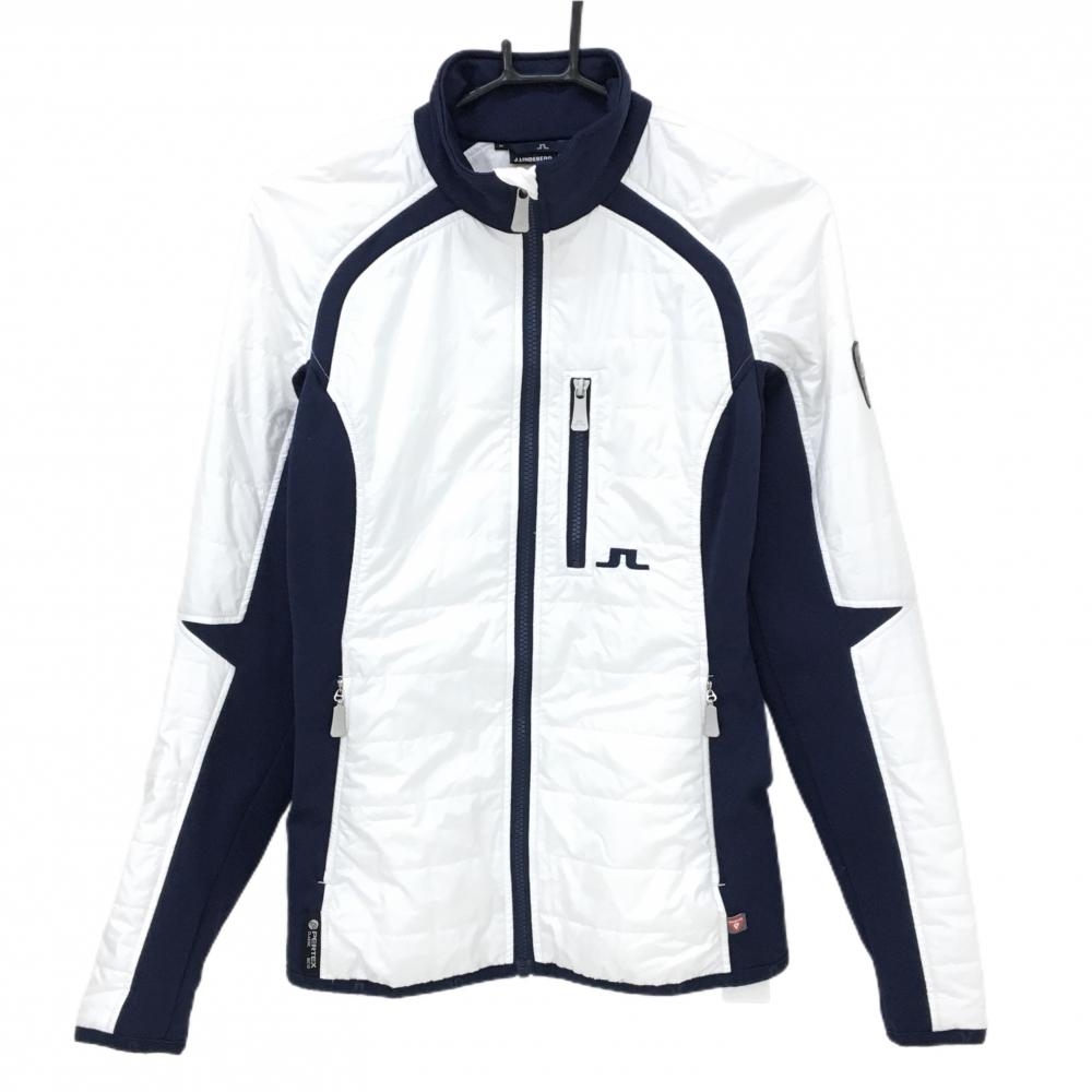 ジェイリンドバーグ 切替中綿ジャケット 白×ネイビー 袖ワッペン  レディース M ゴルフウェア J．LINDEBERG