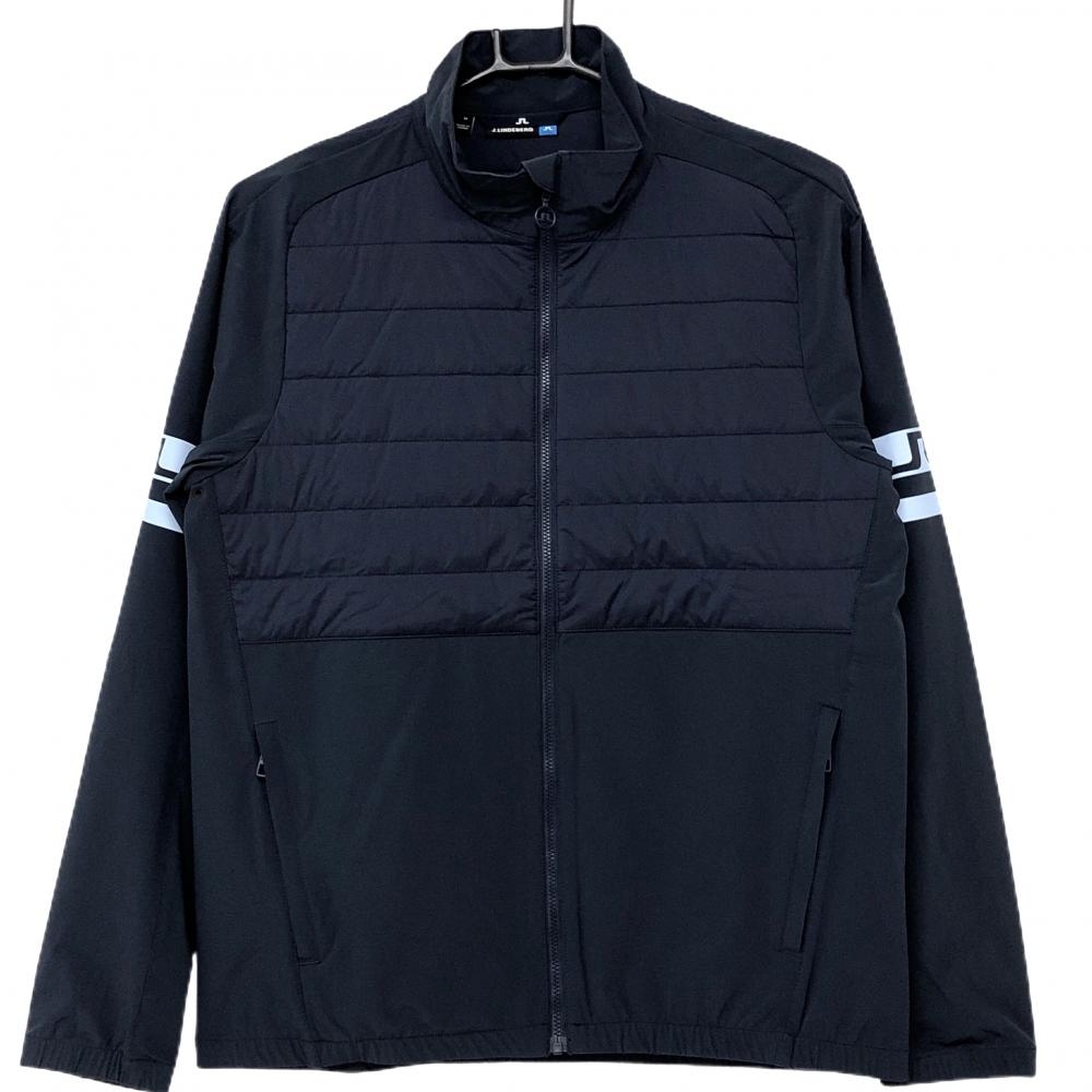 【超美品】ジェイリンドバーグ 中綿切替ジャケット ネイビー 身頃一部中綿 袖ロゴ レディース M ゴルフウェア J．LINDEBERG