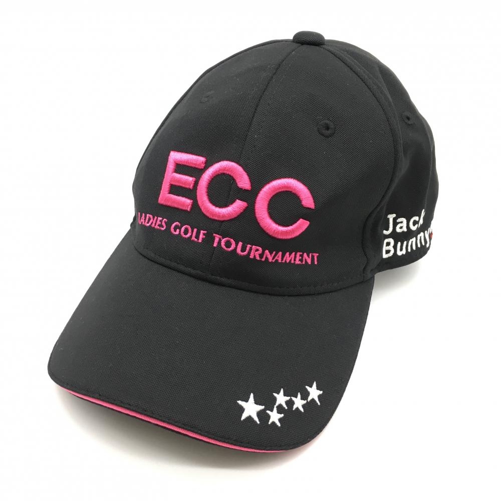 【超美品】ジャックバニー×ECC キャップ 黒×ピンク 星刺しゅう レディース 58cm ゴルフウェア 2021年モデル Jack Bunny