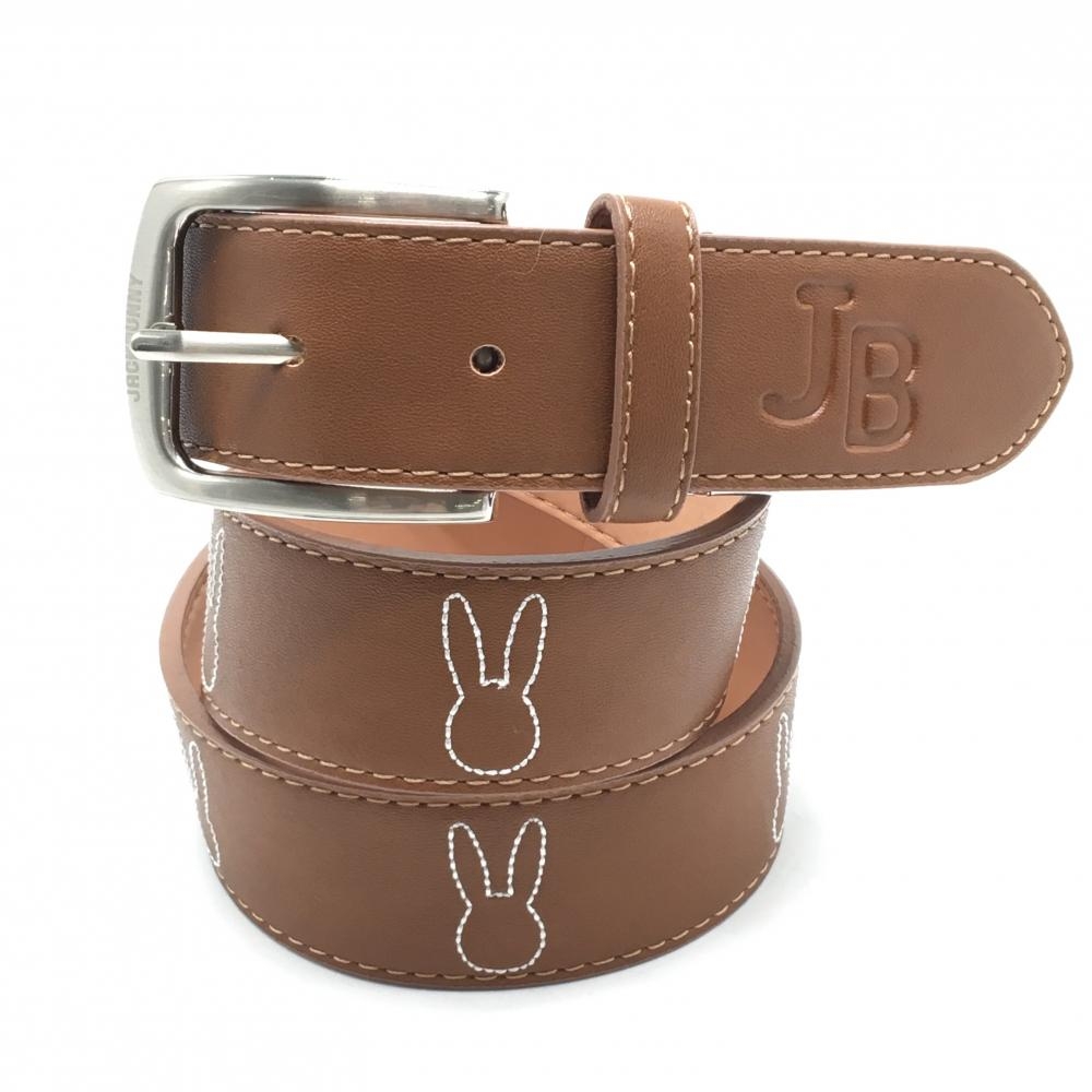 【美品】ジャックバニー ベルト ブラウン×白 うさぎロゴ シルバーバックル レディース  ゴルフウェア Jack Bunny