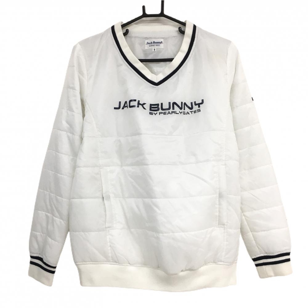 ジャックバニー 中綿スニード 白×ネイビー ブルゾン Vネック レディース 1(M) ゴルフウェア Jack Bunny