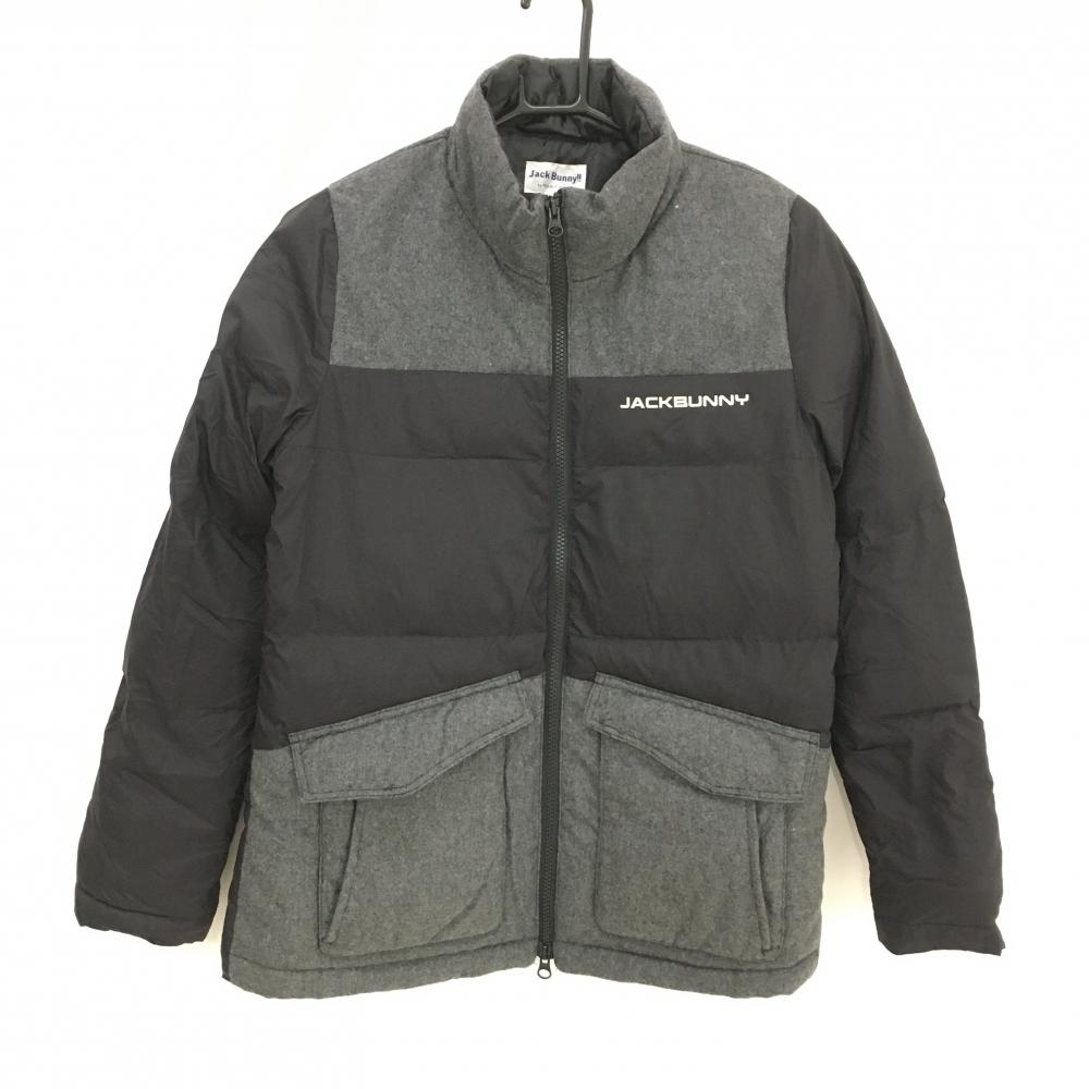 ジャックバニー 中綿ジャケット グレー×黒 異素材切替 ロゴ白 レディース 1(M) ゴルフウェア Jack Bunny