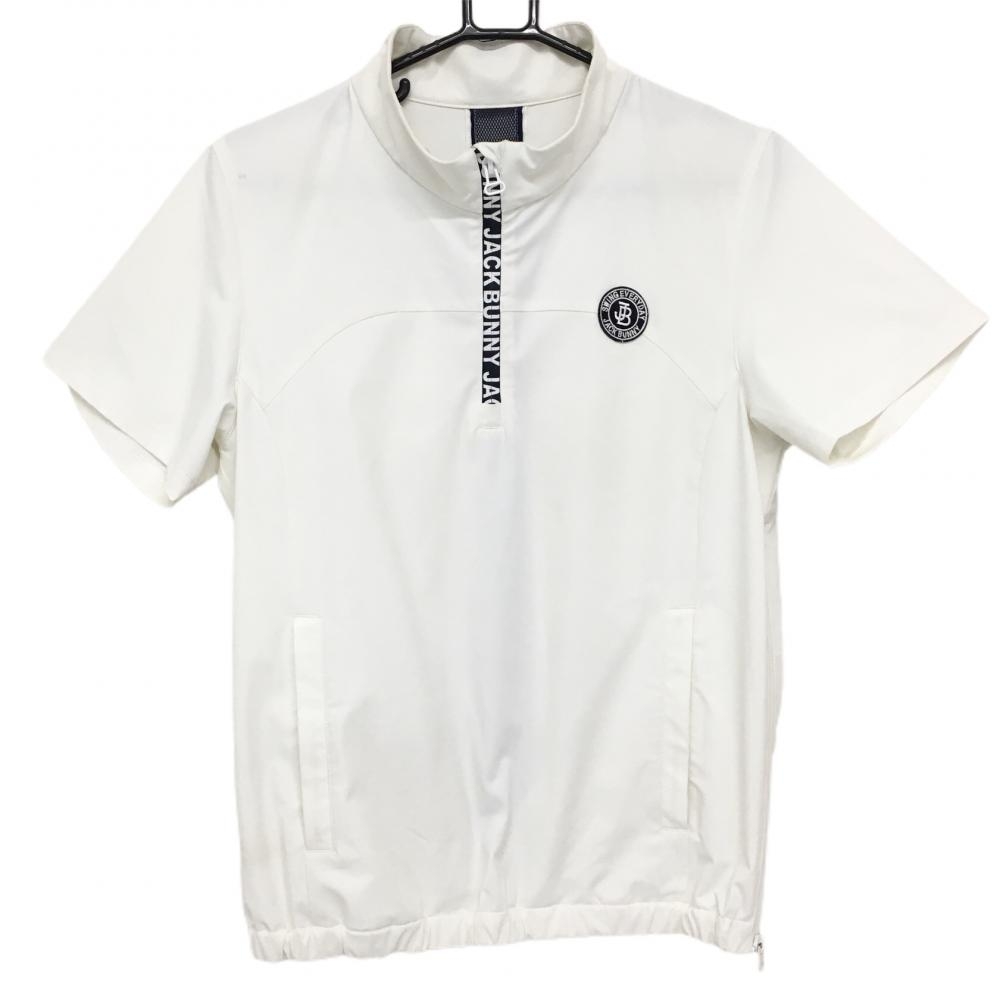 ジャックバニー 半袖ブルゾン 白×ネイビー ジップ上ロゴ 胸元ワッペン ハーフジップ レディース 0(S) ゴルフウェア Jack Bunny