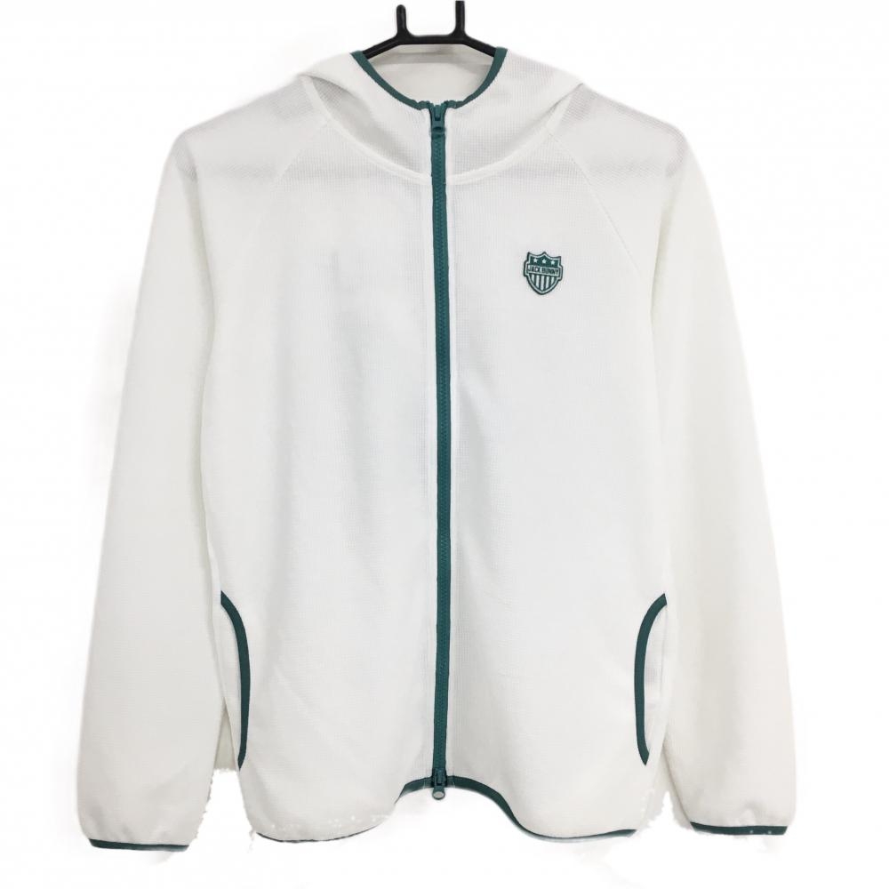 【新品】ジャックバニー ジップパーカー 白×グリーン 凹凸生地 ロゴワッペン ジャケット レディース 1(M) ゴルフウェア Jack Bunny