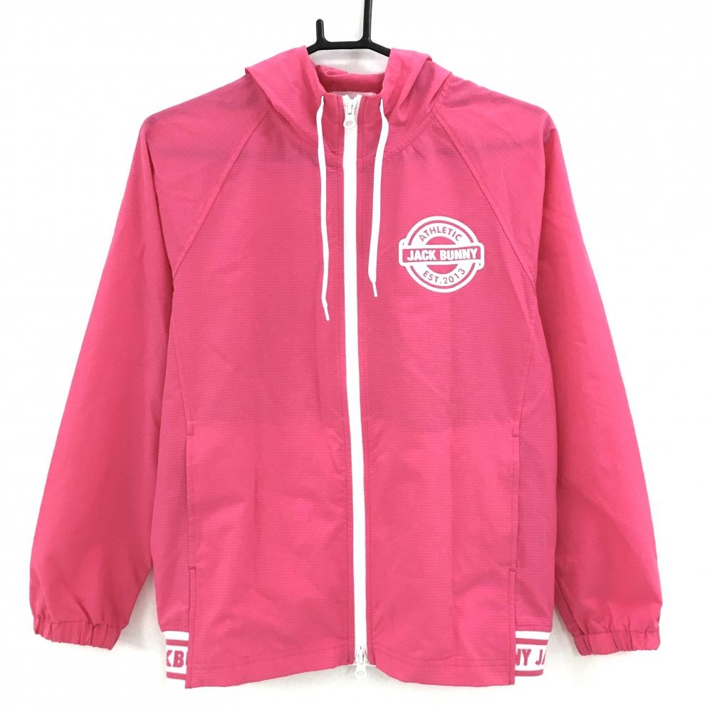 【美品】ジャックバニー ジップパーカー ピンク×白 裾ロゴ  レディース 0 ゴルフウェア Jack Bunny