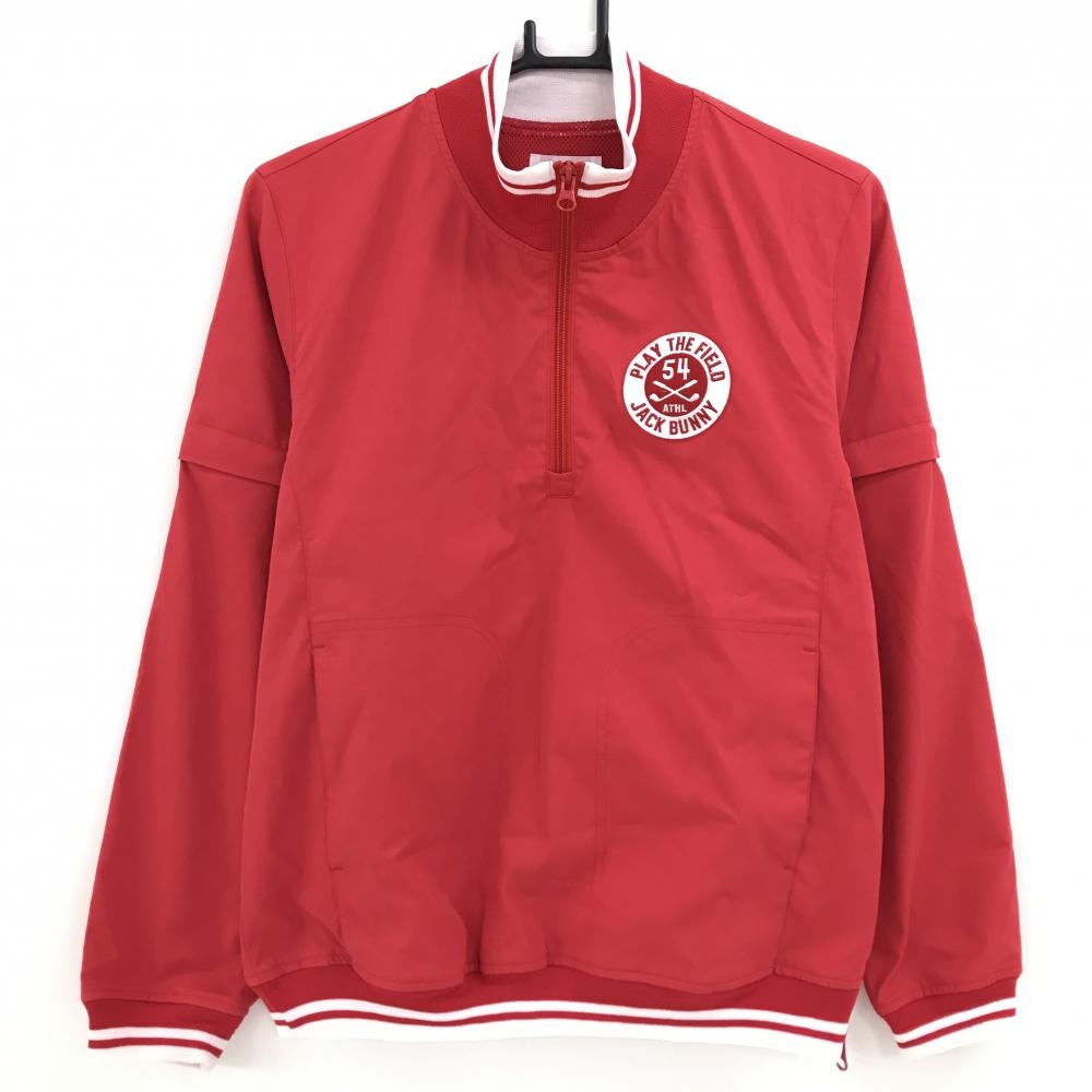 【美品】ジャックバニー 2WAYブルゾン レッド×白 裏地メッシュ 袖着脱可  レディース M ゴルフウェア Jack Bunny