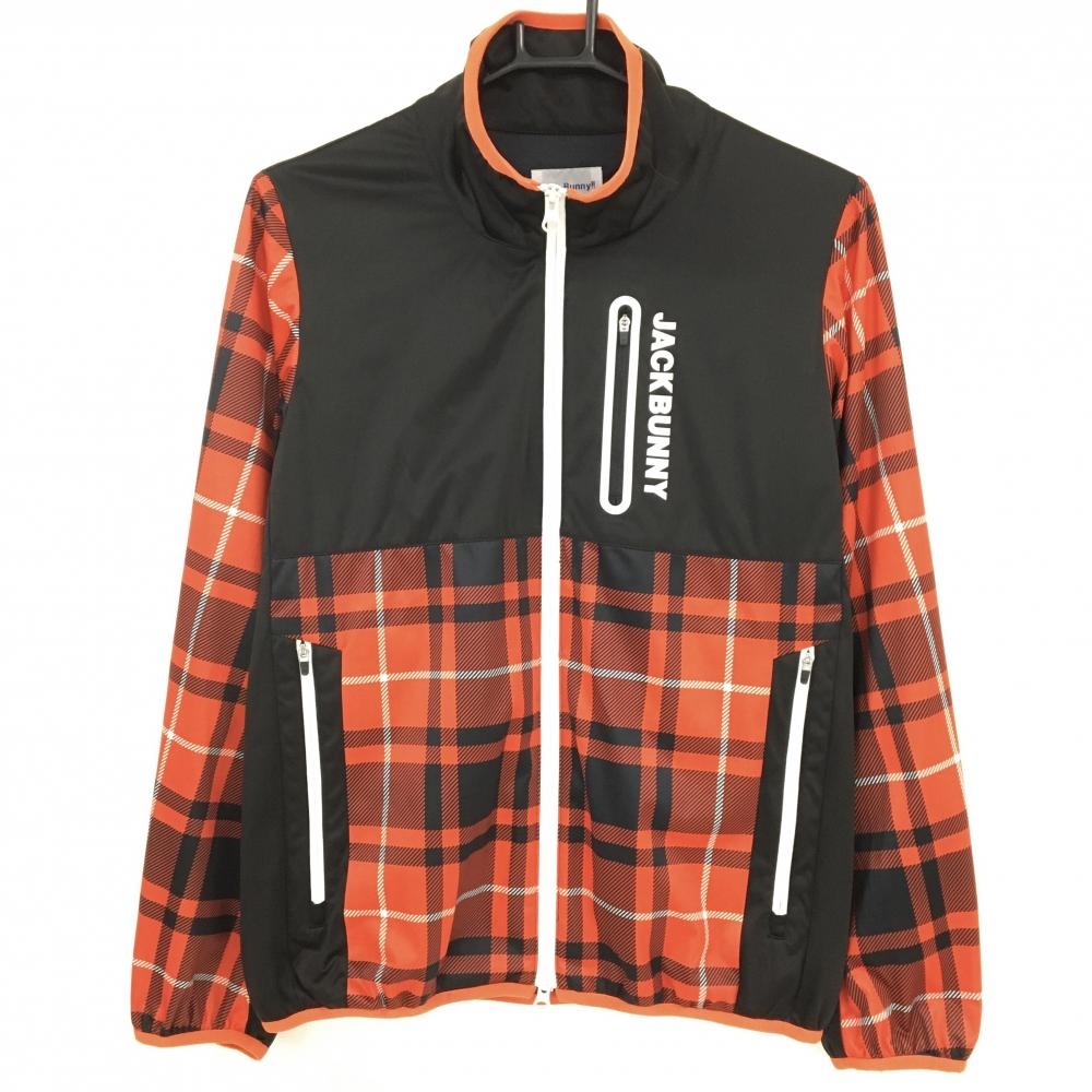 【超美品】ジャックバニー ジャケット レッド×黒 一部チェック ポケット内側微起毛 裏地付  レディース 2(L) ゴルフウェア Jack Bunny