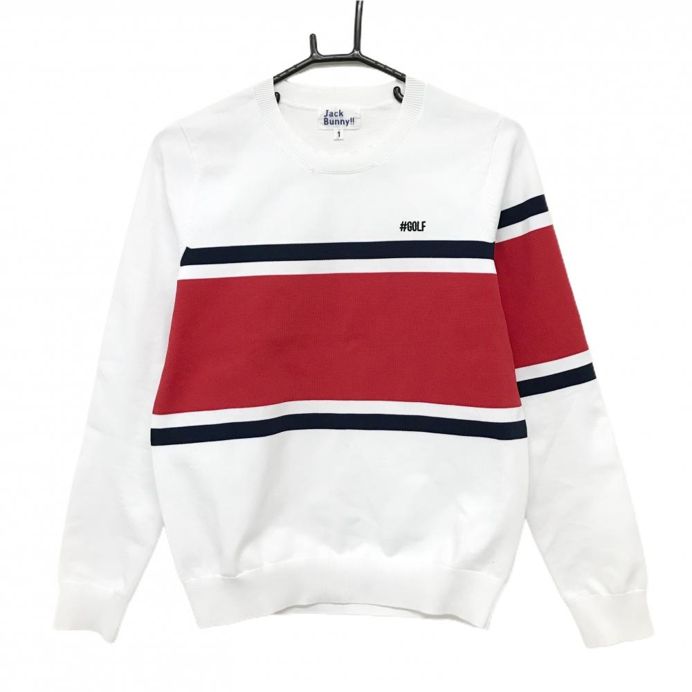 ジャックバニー セーター 白×レッド 背面英字プリント ポリエステル100％ ニット レディース 1(M) ゴルフウェア Jack Bunny