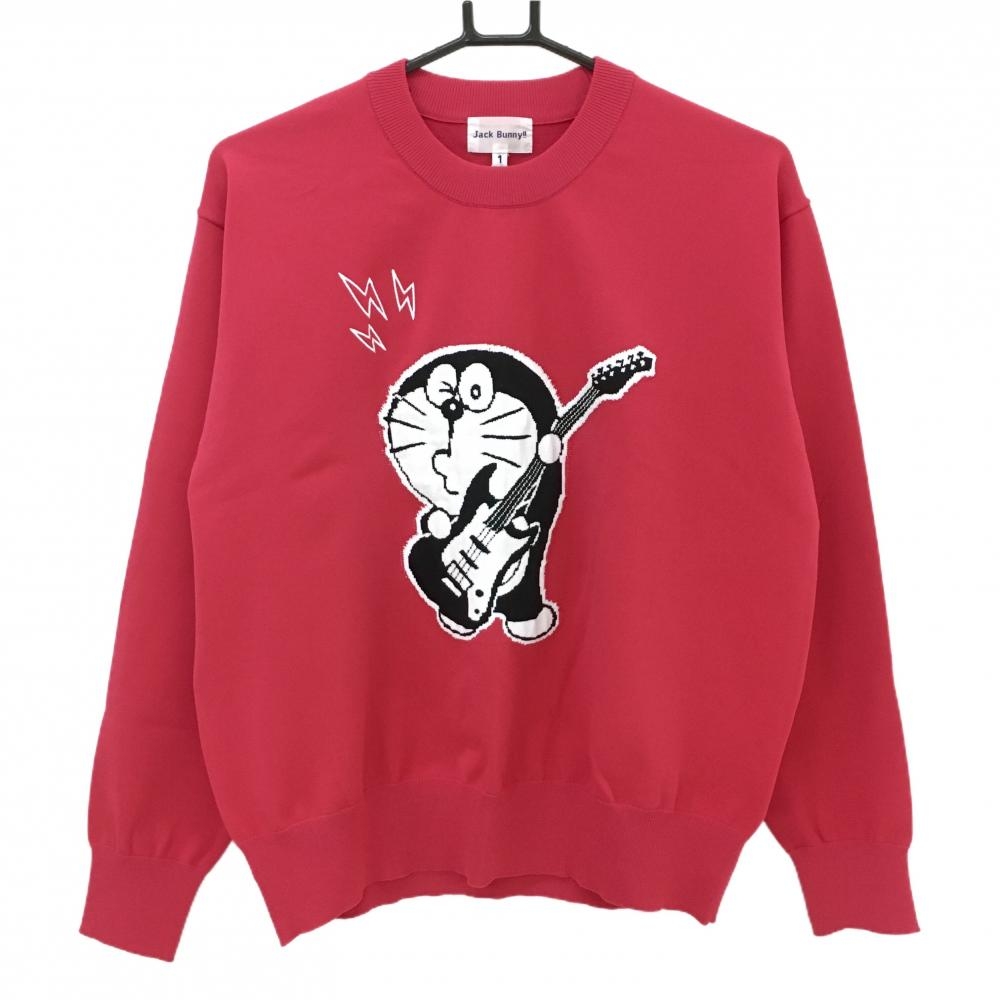 【新品】ジャックバニー×ドラえもん セーター レッドピンク Rock'nドラえもん  レディース 1(M) ゴルフウェア 204年モデル  Jack Bunny