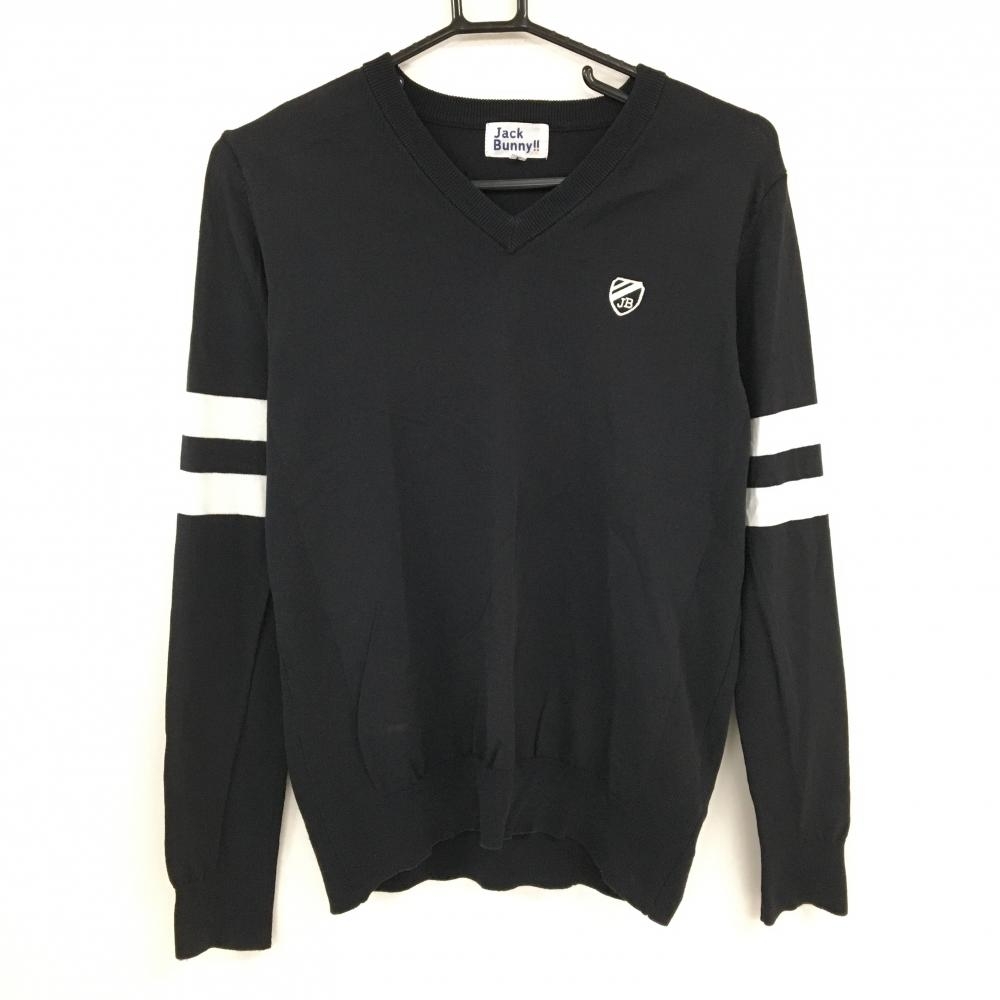 ジャックバニー セーター 黒×白 袖2ライン コットン混 ニット レディース 1(M) ゴルフウェア Jack Bunny