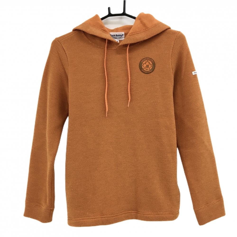【美品】ジャックバニー パーカー オレンジ×ブラウン 地模様 ロゴワッペン 裏起毛 レディース 0(S) ゴルフウェア Jack Bunny