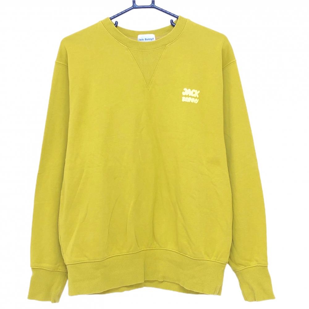 【超美品】ジャックバニー トレーナー マスタードイエロー 背面ビッグロゴ 裏毛素材 レディース 2(L) ゴルフウェア Jack Bunny