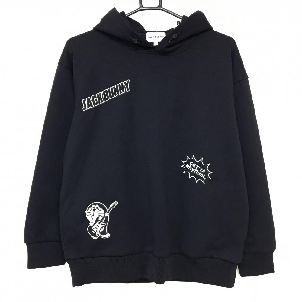 【美品】ジャックバニー×ドラえもん パーカー 黒×白 ダンボールニット レディース 1(M) ゴルフウェア 2024年モデル Jack Bunny