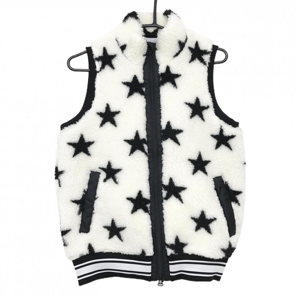 【超美品】ジャックバニー ボアベスト 白×黒 星柄 裏地付  レディース 2(L) ゴルフウェア Jack Bunny