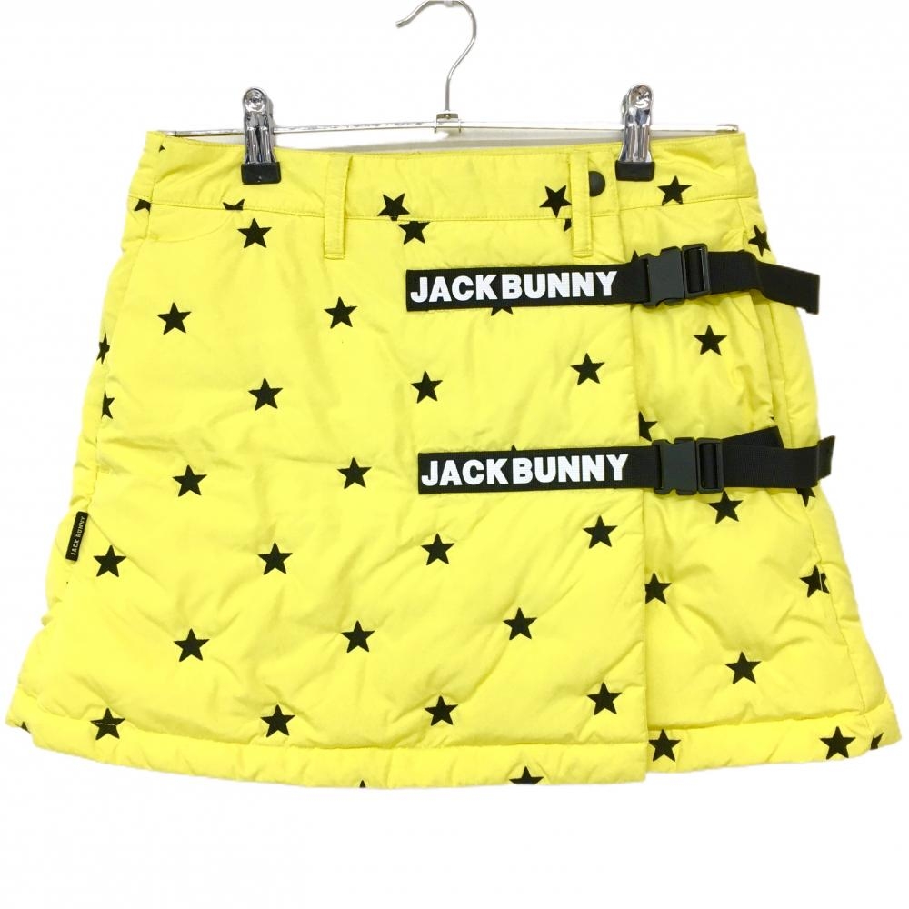 【美品】ジャックバニー ダウンスカート イエロー×黒 星総柄刺しゅう  レディース 0(S) ゴルフウェア Jack Bunny