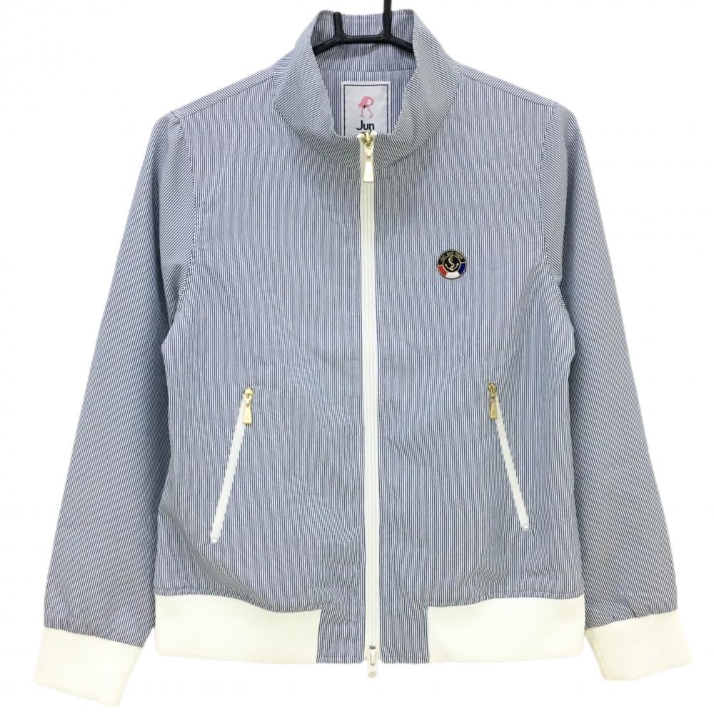 ジュンアンドロペ ジャケットブルゾン ネイビー×白 細ストライプ 裏地メッシュ レディース M ゴルフウェア JUN＆ROPE