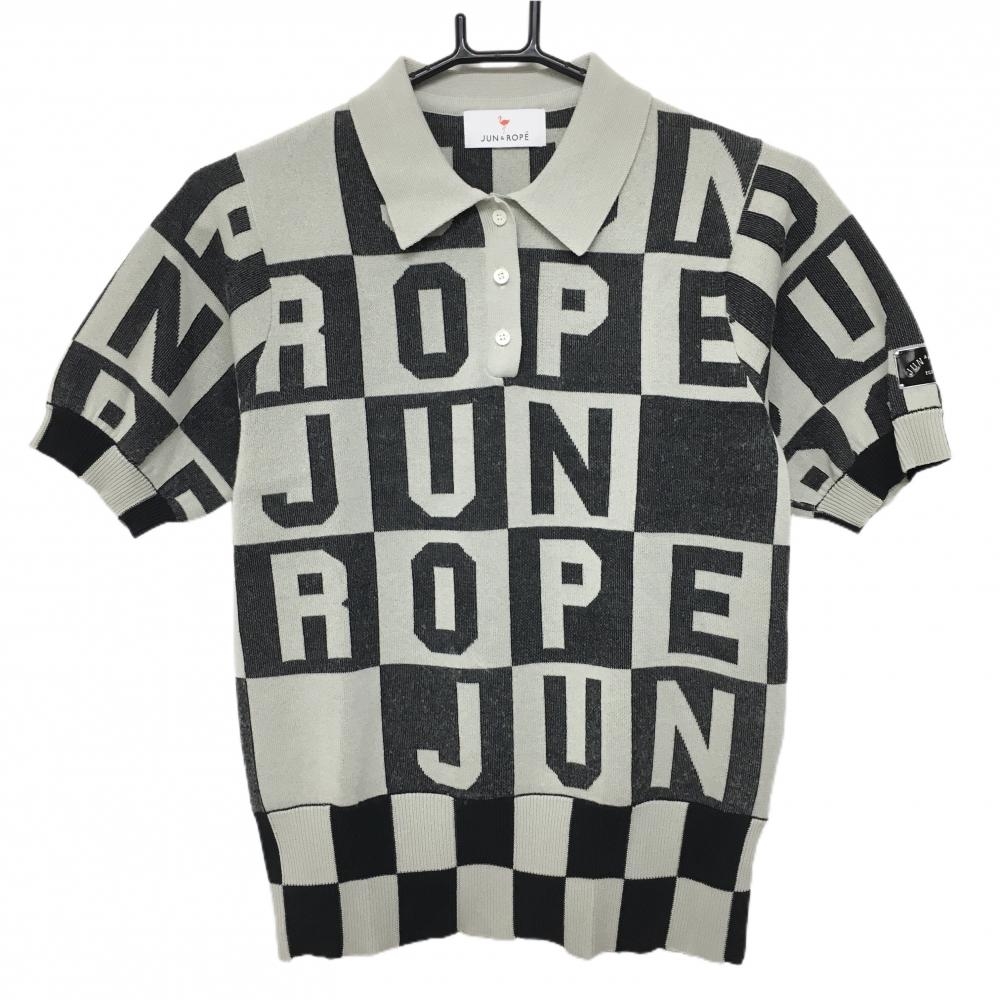 【超美品】ジュンアンドロペ 半袖ポロセーター ベージュ×ダークグレー  レディース M ゴルフウェア 2025年モデル JUN＆ROPE