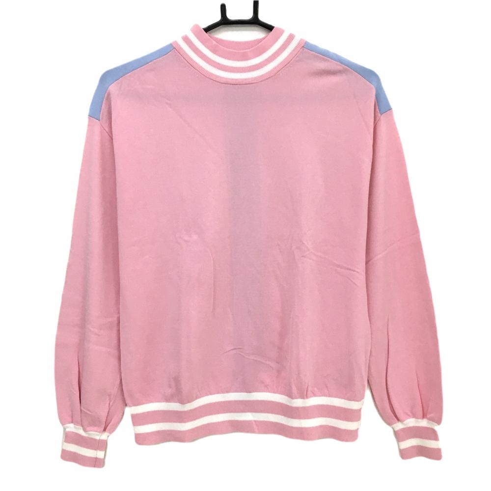 【美品】ジュンアンドロペ ハイネックセーター ピンク×ライトブルー レディース S ゴルフウェア JUN＆ROPE