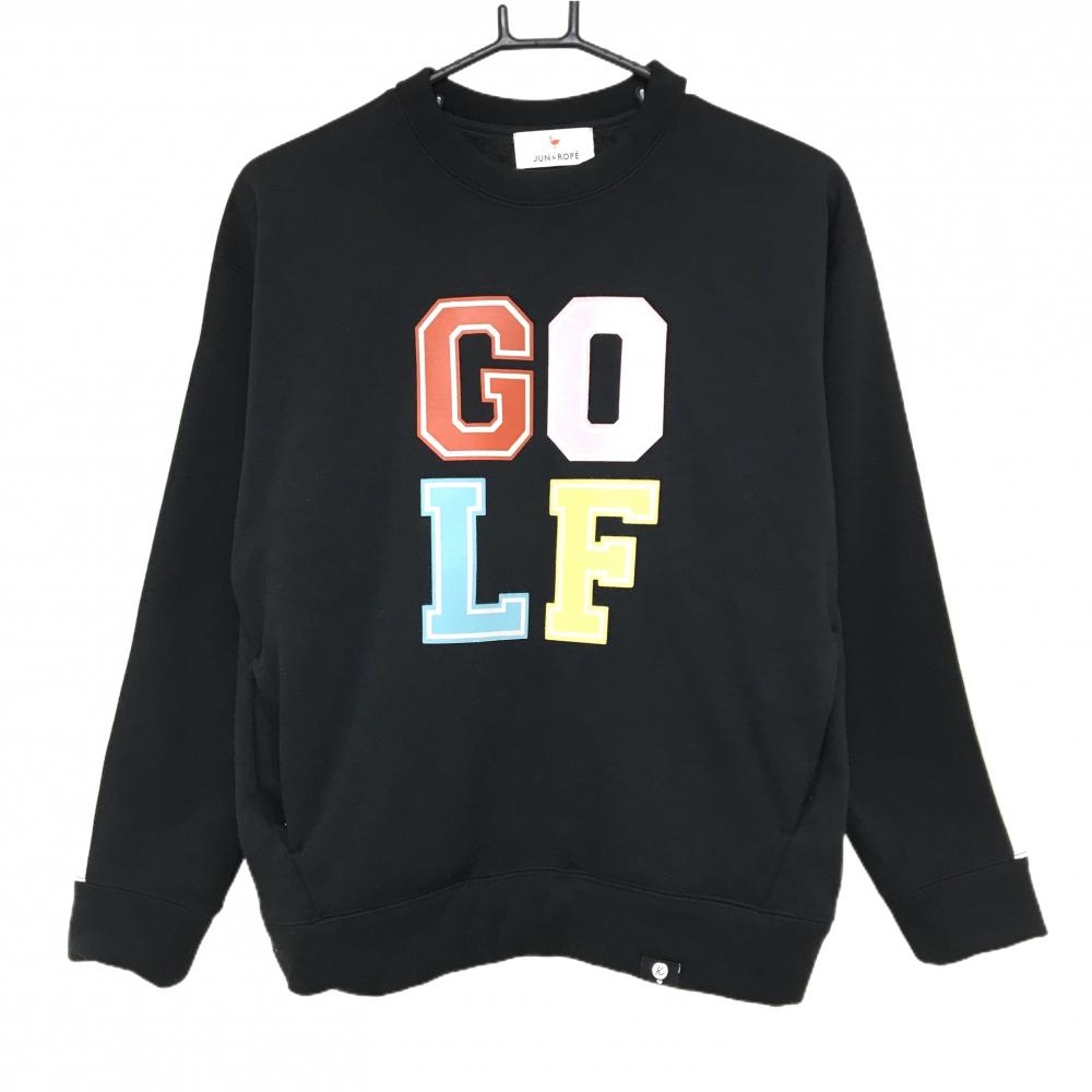 【美品】ジュンアンドロペ トレーナー 黒×白 袖ライン 裏起毛 レディース S ゴルフウェア JUN＆ROPE