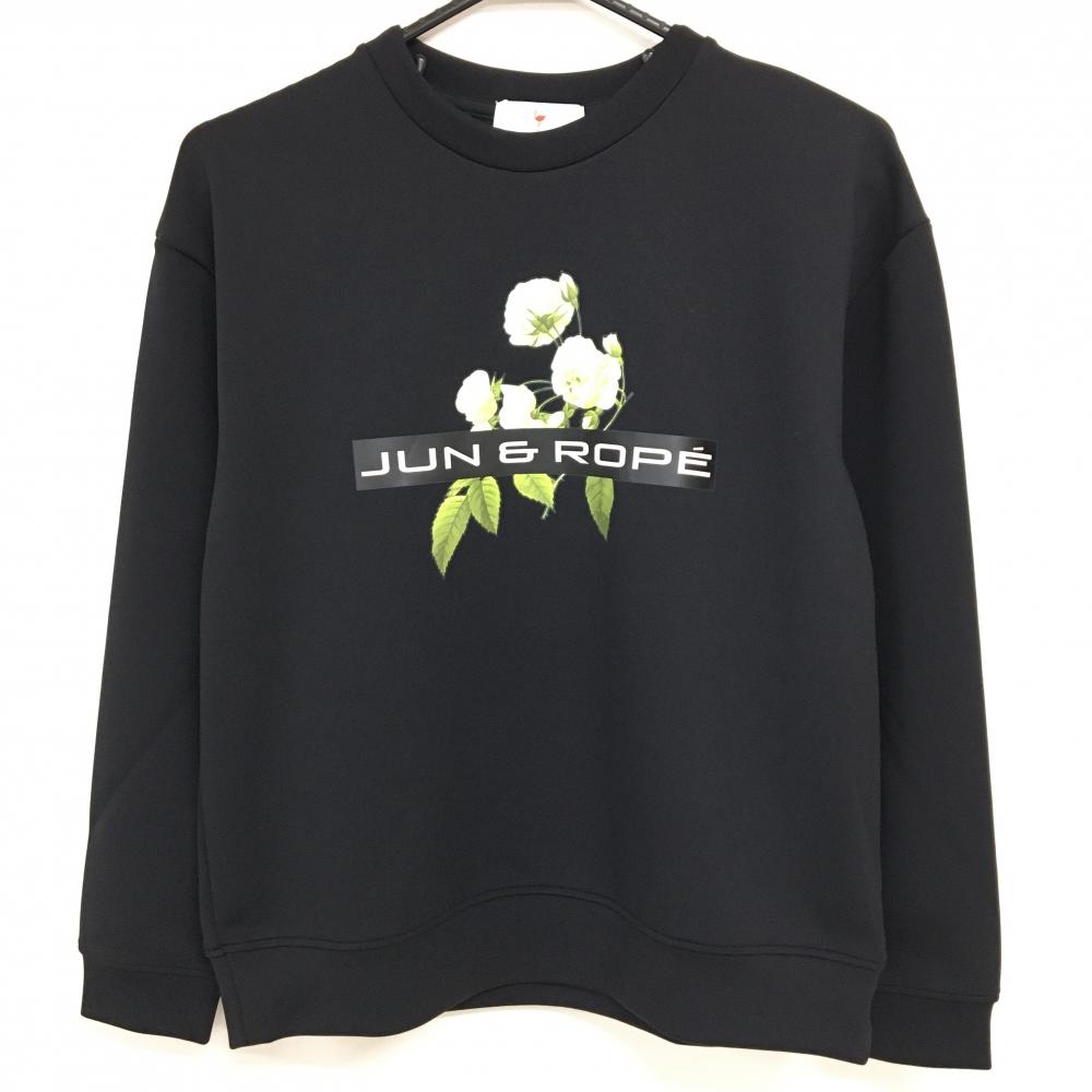 【新品】ジュンアンドロペ トレーナー 黒 花 薄手 レディース M ゴルフウェア JUN＆ROPE