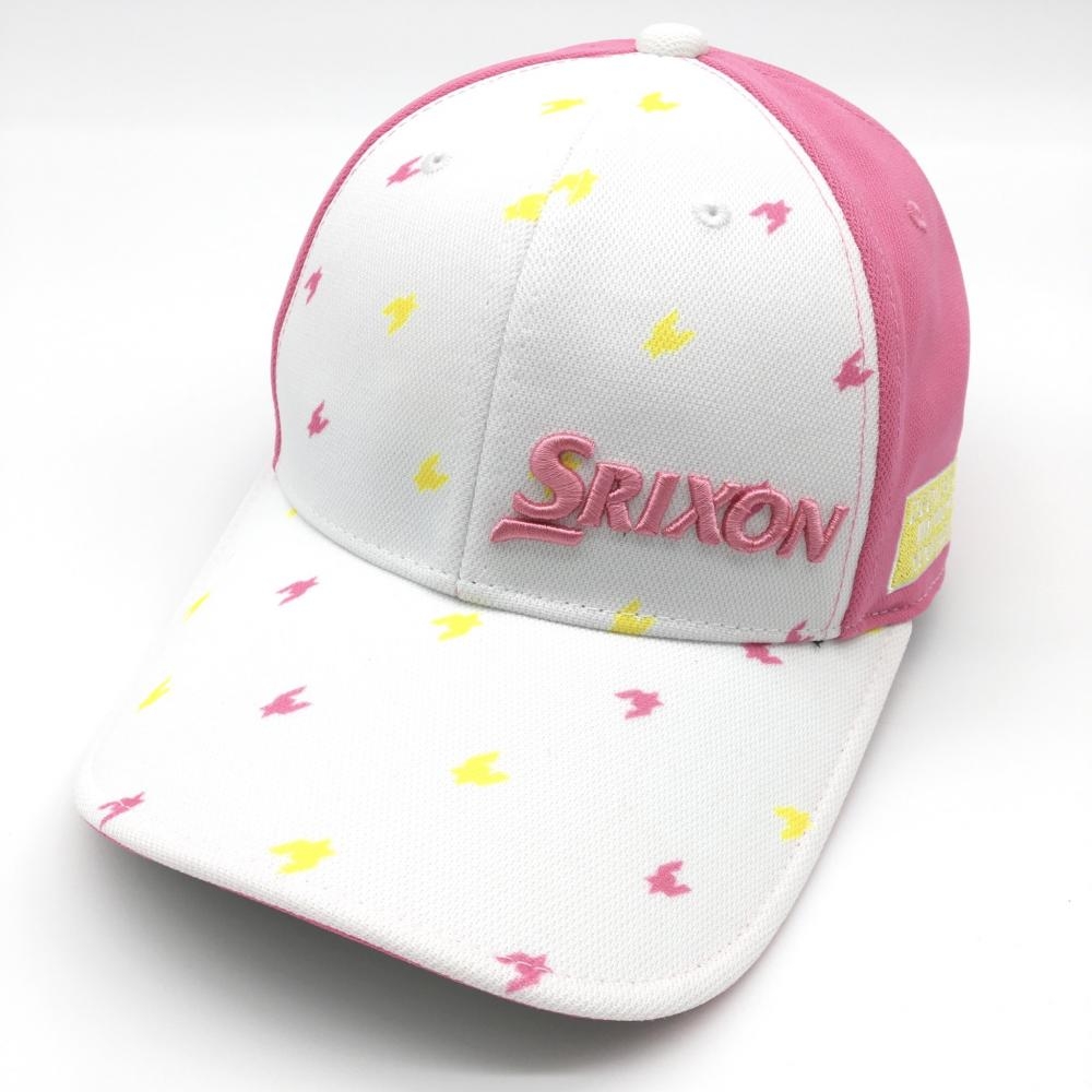 【超美品】SRIXON スリクソン キャップ 白×ピンク 一部千鳥柄 レディース レディスサイズ(54cm〜58cm) ゴルフウェア