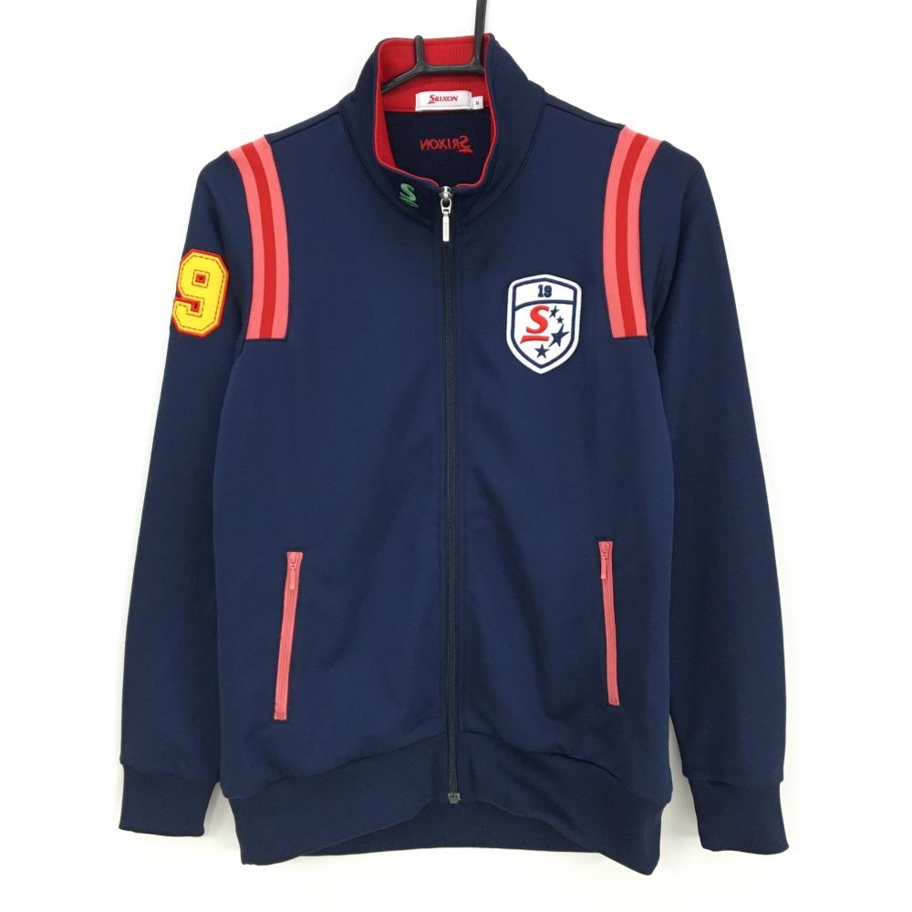 【美品】スリクソン ジャケットブルゾン ネイビー×ピンク×レッド 胸ロゴワッペン レディース M ゴルフウェア SRIXON