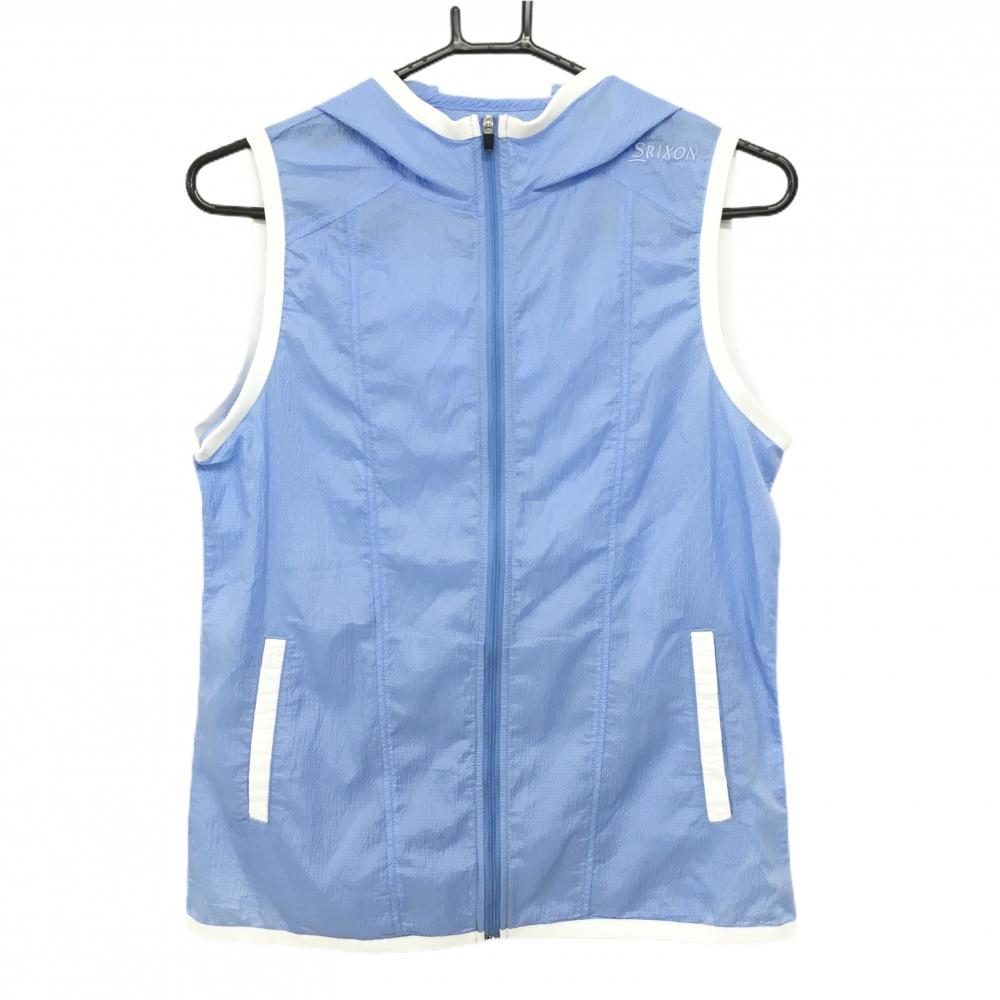 【超美品】スリクソンbyデサント ジップベスト ライトブルー×白 薄手 パーカー レディース M ゴルフウェア SRIXON