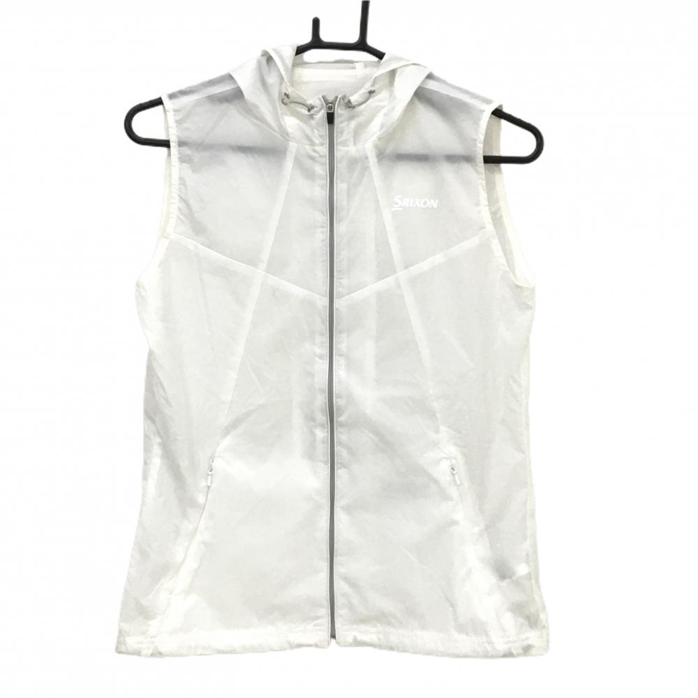 【超美品】スリクソンbyデサント ナイロンベスト 白 フード付 薄手 レディース L ゴルフウェア SRIXON