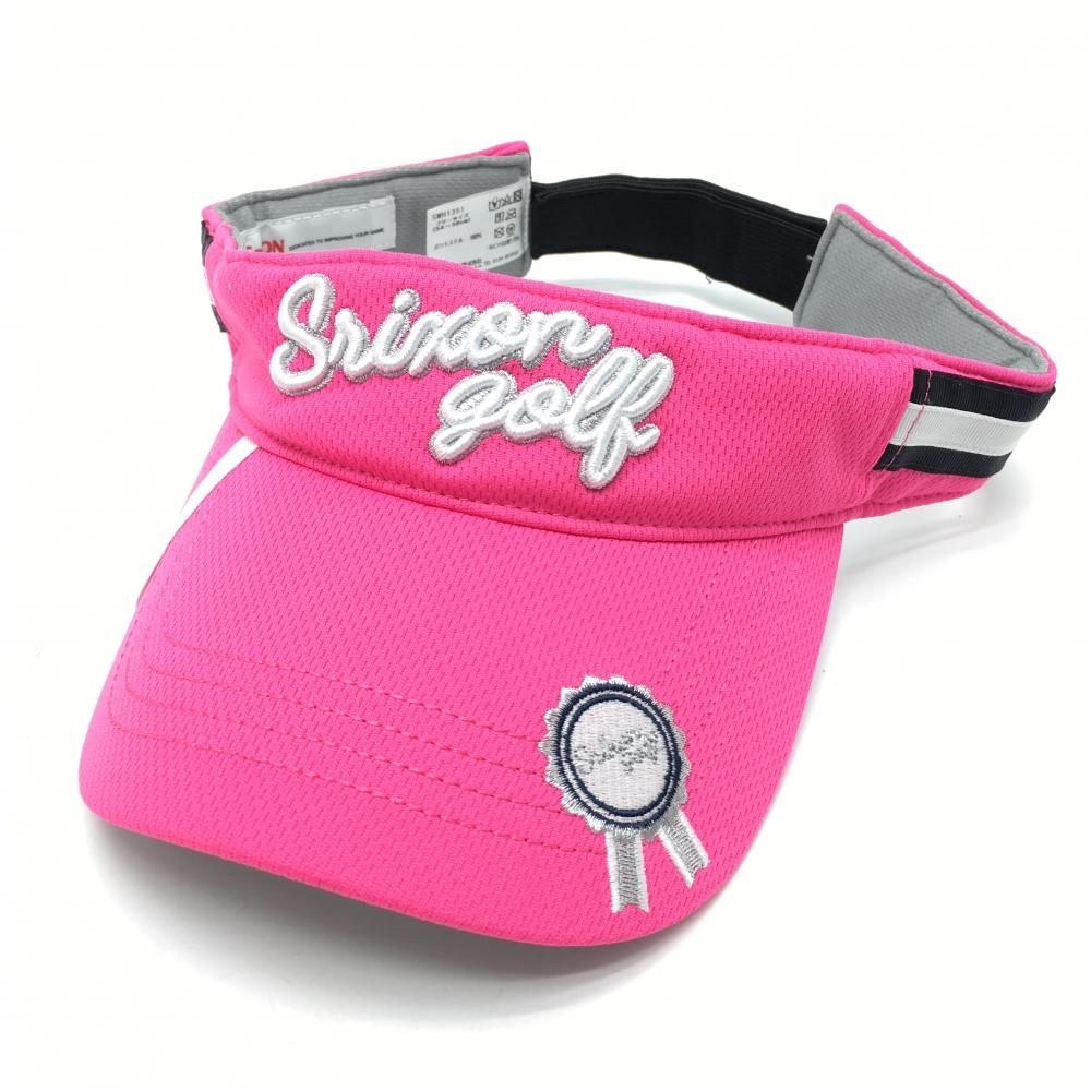 【超美品】スリクソン サンバイザー ピンク×白 サイドライン 勲章刺しゅう レディース フリーサイズ(54-58cm) ゴルフウェア SRIXON