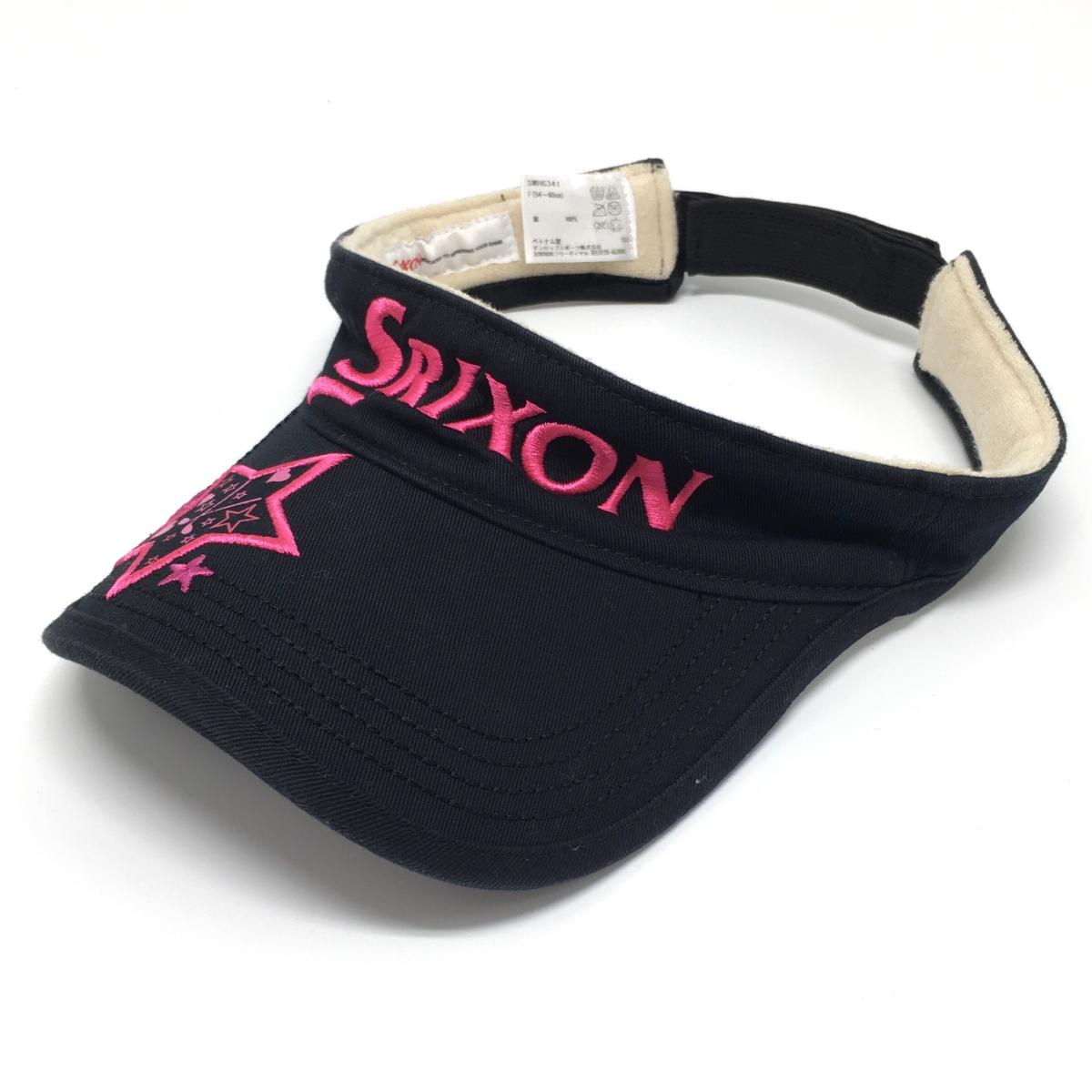 【美品】スリクソン サンバイザー 黒×ピンク 星刺しゅう 綿100％ レディース F(54～60cm) ゴルフウェア SRIXON