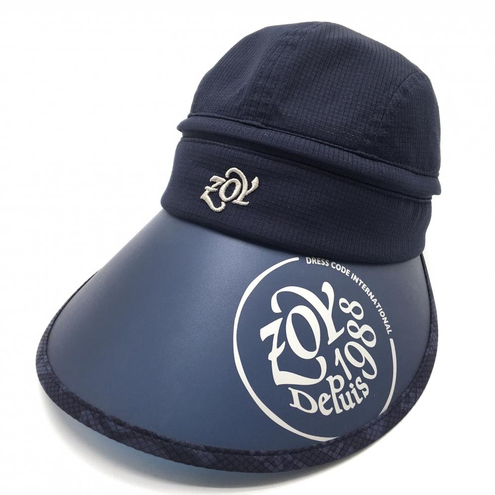 【超美品】ゾーイ 2WAYつば広キャップ ネイビー×グレー ロゴプリント クラウン着脱可 サンバイザー  レディース 1098 ゴルフウェア ZOY
