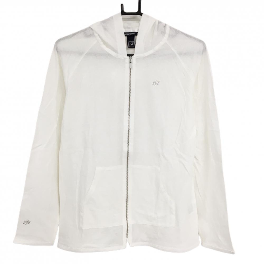 【超美品】ゾーイ ジップパーカー 白 コットン100％ ラインストーンロゴ レディース 40(L) ゴルフウェア ZOY
