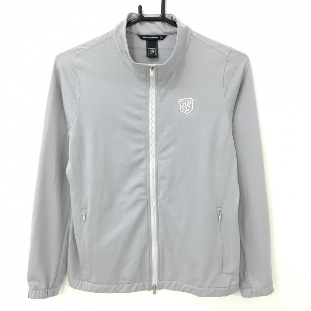 【美品】ゾーイ ジャケット グレー ロゴ白 薄手 レディース 36(S) ゴルフウェア ZOY