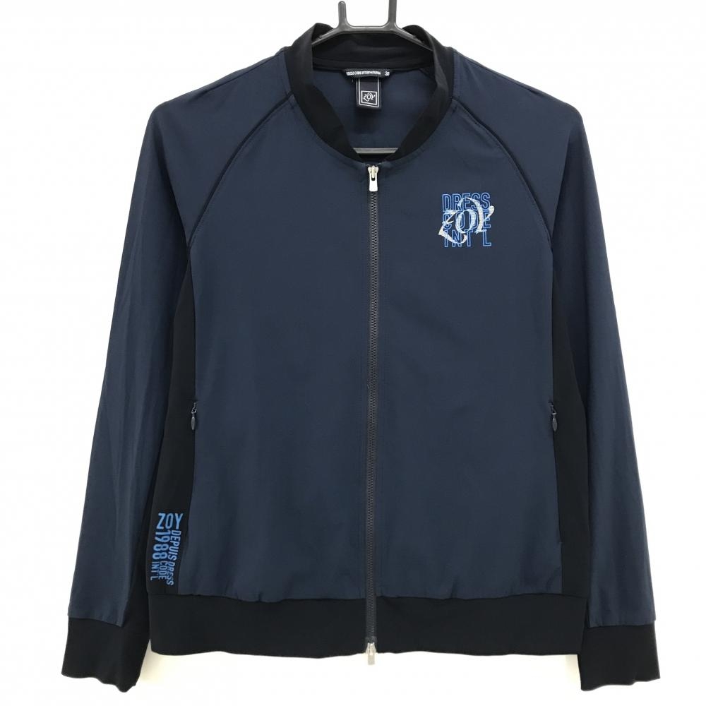 【超美品】ゾーイ ジャケット ネイビー×ダークネイビー 胸元ロゴ ストレッチ レディース 36(S) ゴルフウェア ZOY