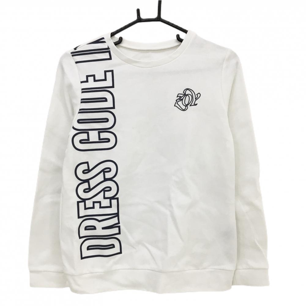 ゾーイ トレーナー 白×ネイビー ロゴプリント薄手 レディース 1038(M) ゴルフウェア ZOY