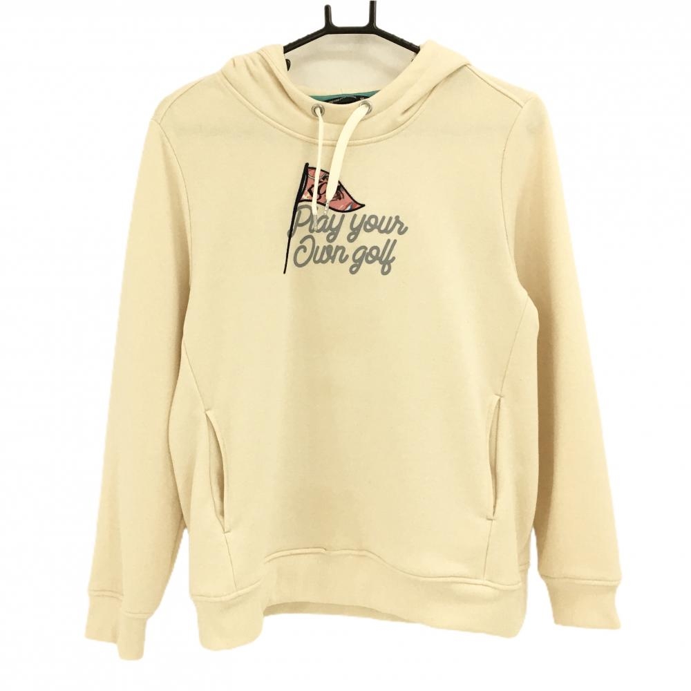 【超美品】ゾーイ パーカー アイボリー フラッグ刺しゅう トレーナー レディース 40(L) ゴルフウェア ZOY